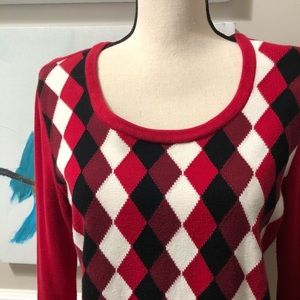Ladies Red/White/BlackArgyle Sweater M